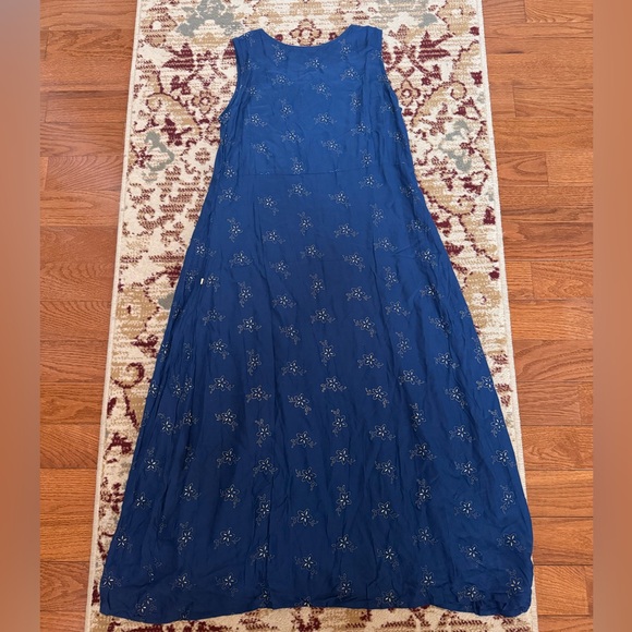 Avaasa India Women’s Blue Gold Bead Embellished Maxi Tank Dress Rayon Sz Medium - Picture 2 of 9